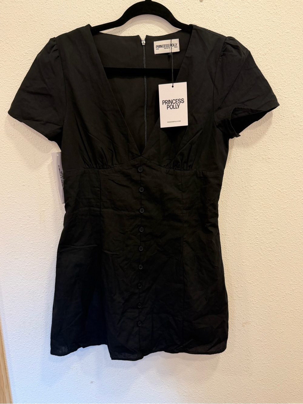 Princess Polly Black V-Neck Button Mini Dress